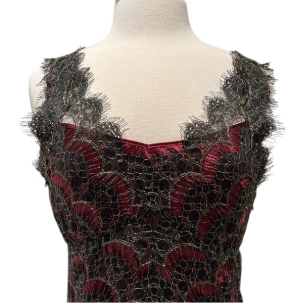 Betsey Johnson Y2K VINTAGE Red Slip Dress with Gold Lace Overlay NWT - Picture 3 of 10